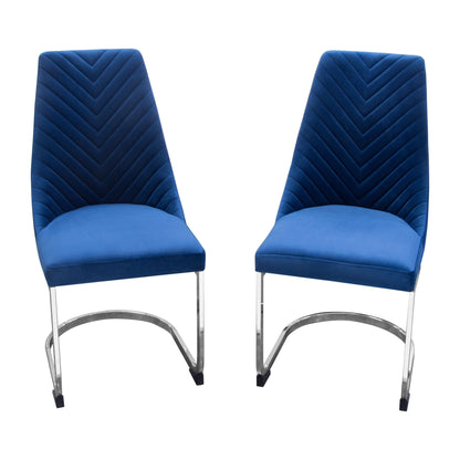 Vogue Set of (2) Dining Chairs in Navy Blue Velvet with Polished Silver Metal Base by Diamond Sofa