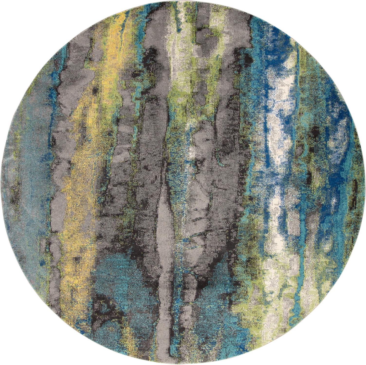 Brixton Contemporary Oil Slick Rug, Teal Blue/Green, 8ft x 8ft Round