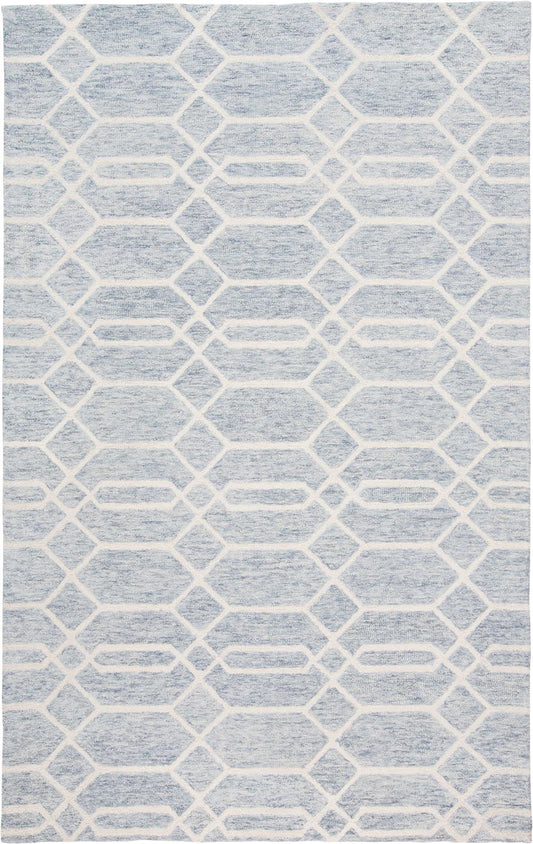 Belfort Modern Minimalist Rug, Lattice Pattern, Blue/Gray, 5ft x 8ft Area Rug