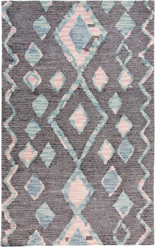 Brinker Pastel Diamond Tufted Area Rug, Charcoal Gray/Turquoise, 5ft x 8ft