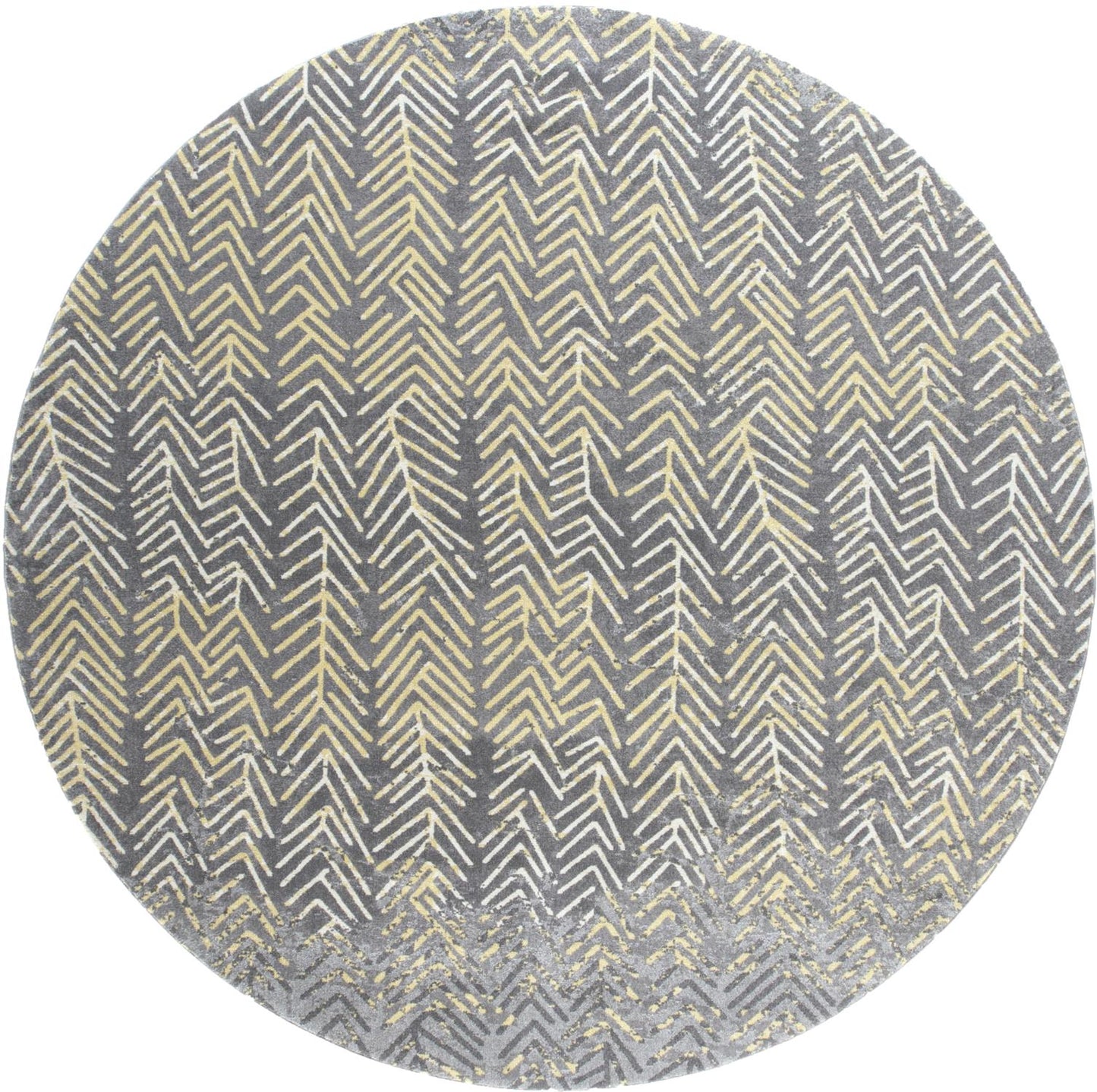 Bleecker Contemporary Arrows Rug, Gargoyle Gray/Yellow, 8ft x 8ft Round