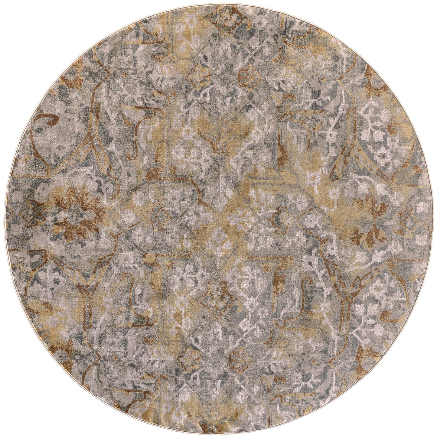 Cannes Lustrous Abstract Rug, Pewter Gray/Honey Gold, 8ft x 8ft Round