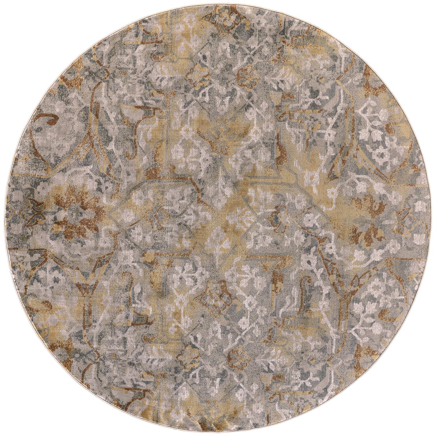 Cannes Lustrous Abstract Rug, Pewter Gray/Honey Gold, 8ft x 8ft Round