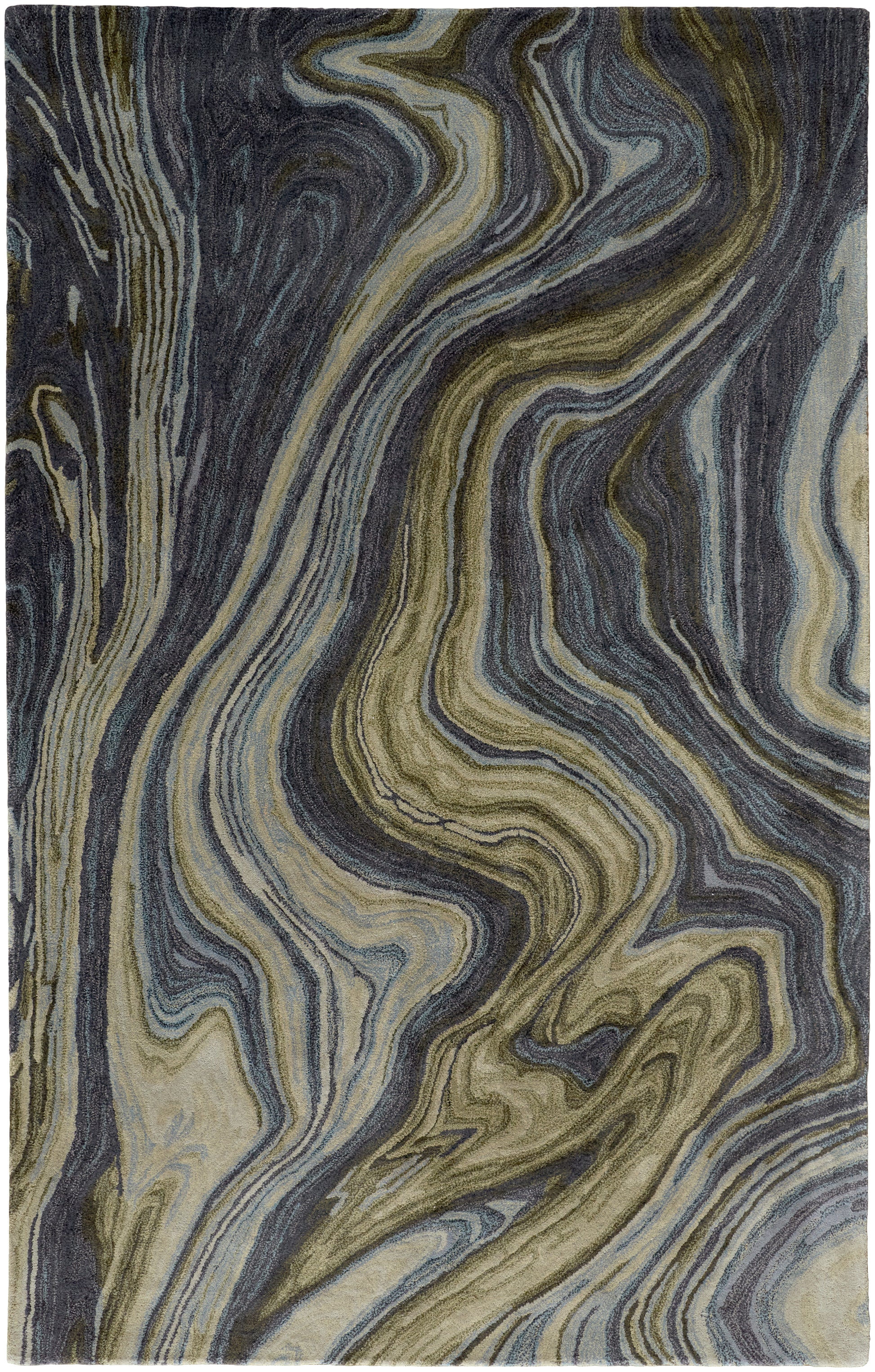 Amira Contemporary Marble Rug, Olive Green/Deep Gray/Blue, 5ft x 8ft Area Rug