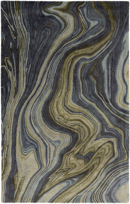 Amira Contemporary Marble Rug, Olive Green/Deep Gray/Blue, 5ft x 8ft Area Rug