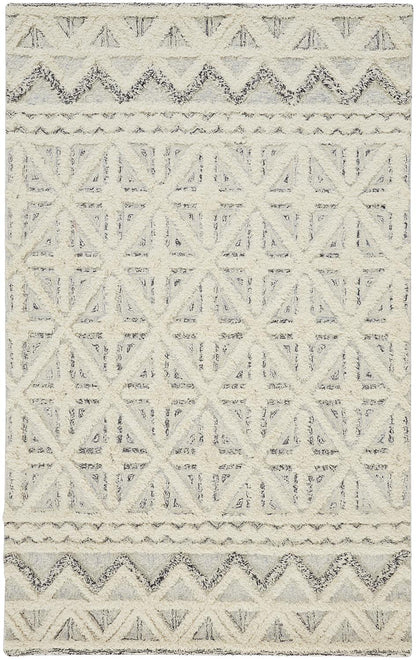 Anica Moroccan Wool Rug w/Diamond Lines, Ivory/Chambray Blue, 5ft x 8ft Area Rug