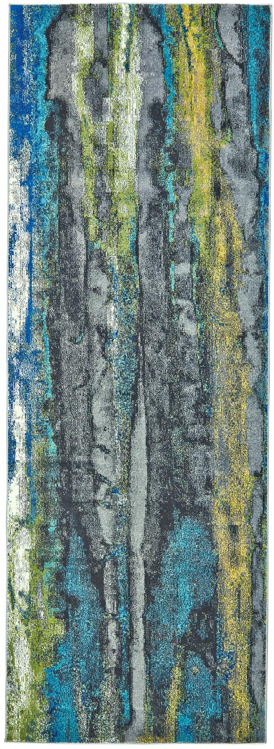 Brixton Contemporary Oil Slick Rug, Teal Blue/Green, 2ft-10in x 11ft-10in, Runner